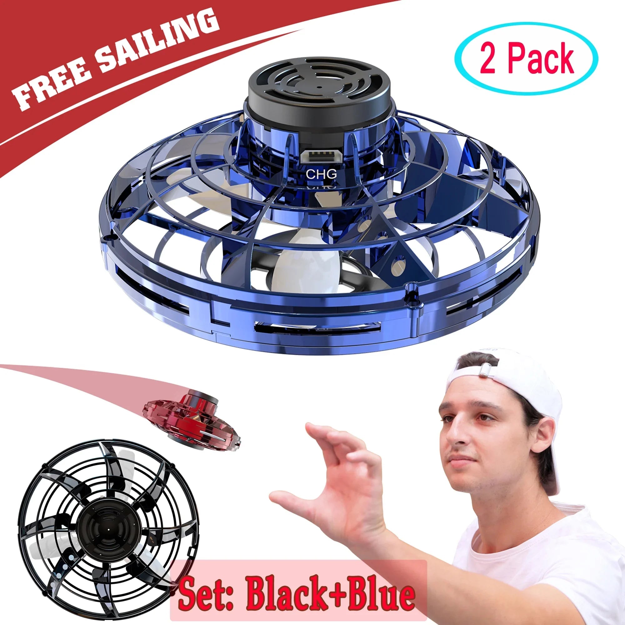 Flying Kids/Adults SAYFUT Hand Drone Operated Ball Helicopter, Boys Pack/Set Orb Girls-Black+Blue Toys Toys 2 Scoot Small Indoor or Hands for Drones Drone Easy Free