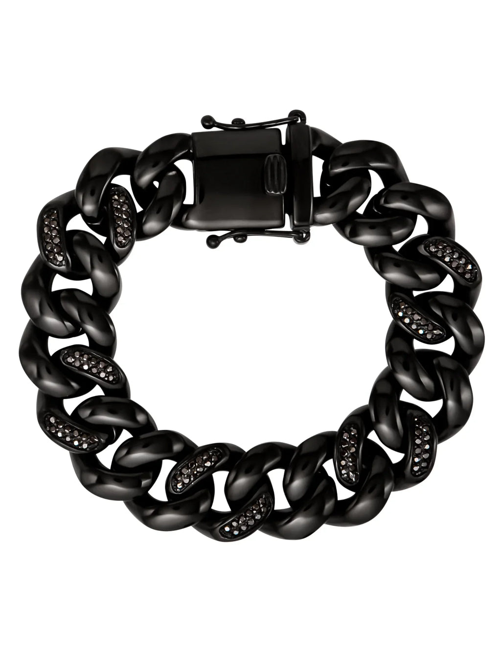 Diamond Men's Shaquille Simulated IP Stainless Steel Black Bracelet Plated O'Neal Curb