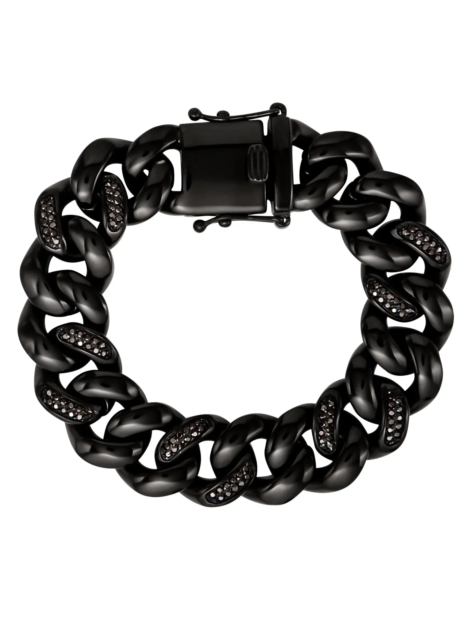 Diamond Men's Shaquille Simulated IP Stainless Steel Black Bracelet Plated O'Neal Curb