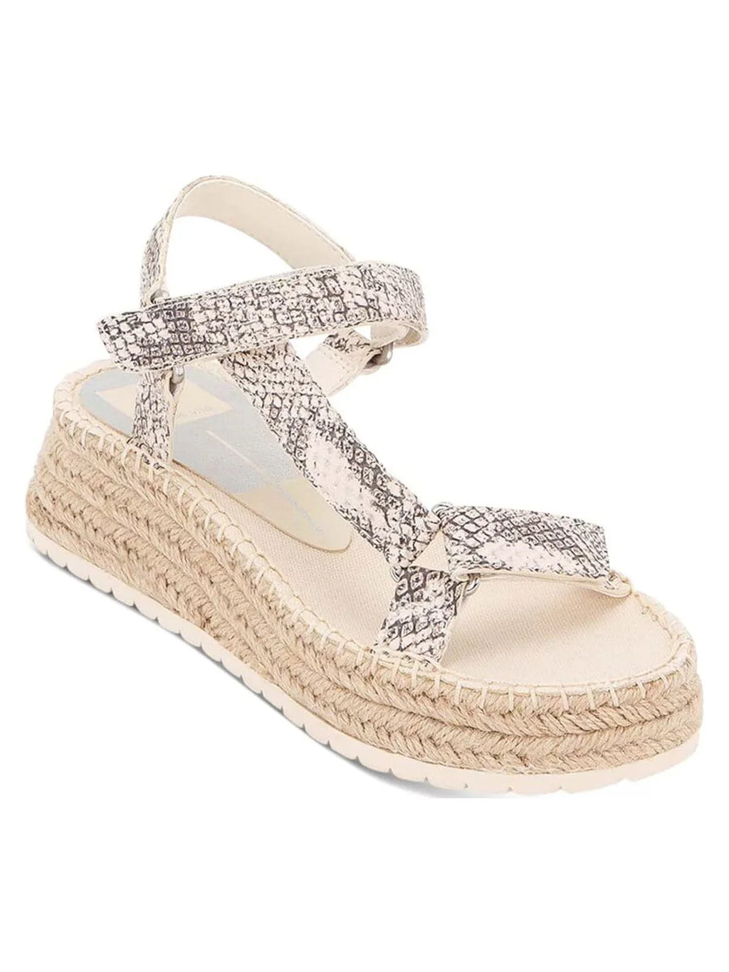 Shoes VITA Detailing Leather Wedge Round 9.5 Platform Mano Strap Womens Beige Stitch Ankle DOLCE Espadrille Toe 1" Snakeskin