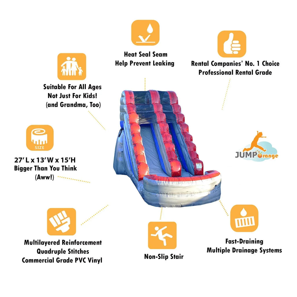 Inflatable x | | Wide 13-Foot Long Titanium Bag 28-Foot Blower, and Splash Slide with Water Adults Storage x Commercial and Includes JumpOrange Grade 15-Foot Tall Stakes | Kids for Pool
