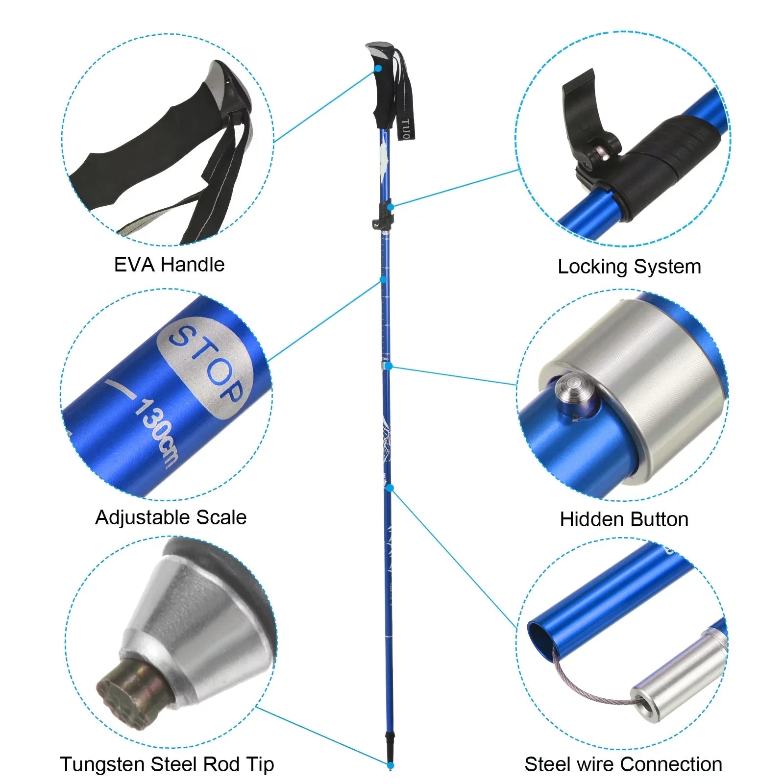 Aluminum Blue Dark Hiking Pole Alloy, Uxcell Inch Trekking Collapsible Poles, 51
