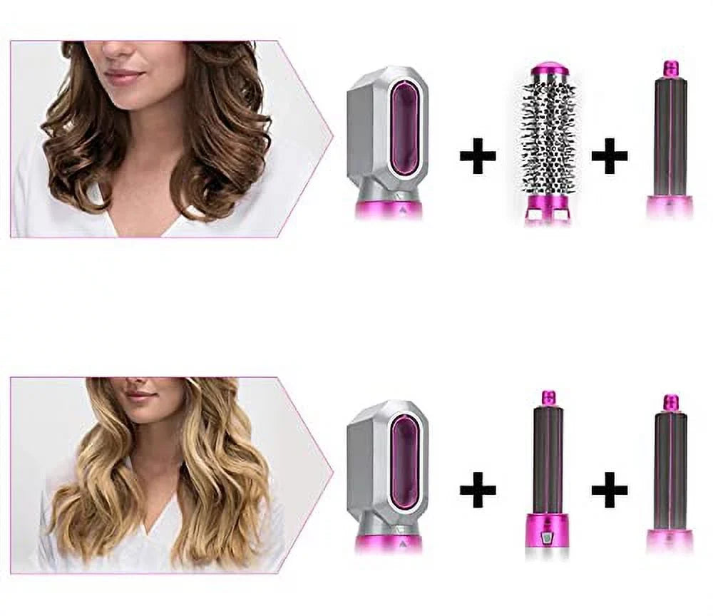 and Dryer - - 5-in-1 Detachable Negative Color: Brush Styling, Automatic Straightening Brush Heads PinkGold Dryer Blow Ionic Curling Hair Hair with Brush Styler for Electric