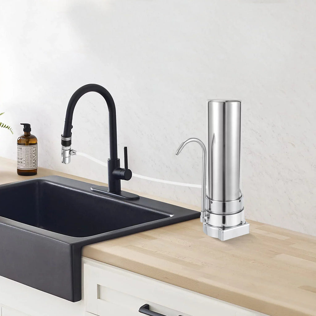 Filter Water Drinking Tap Filtration Countertop System Stainless Sink Filter Silver