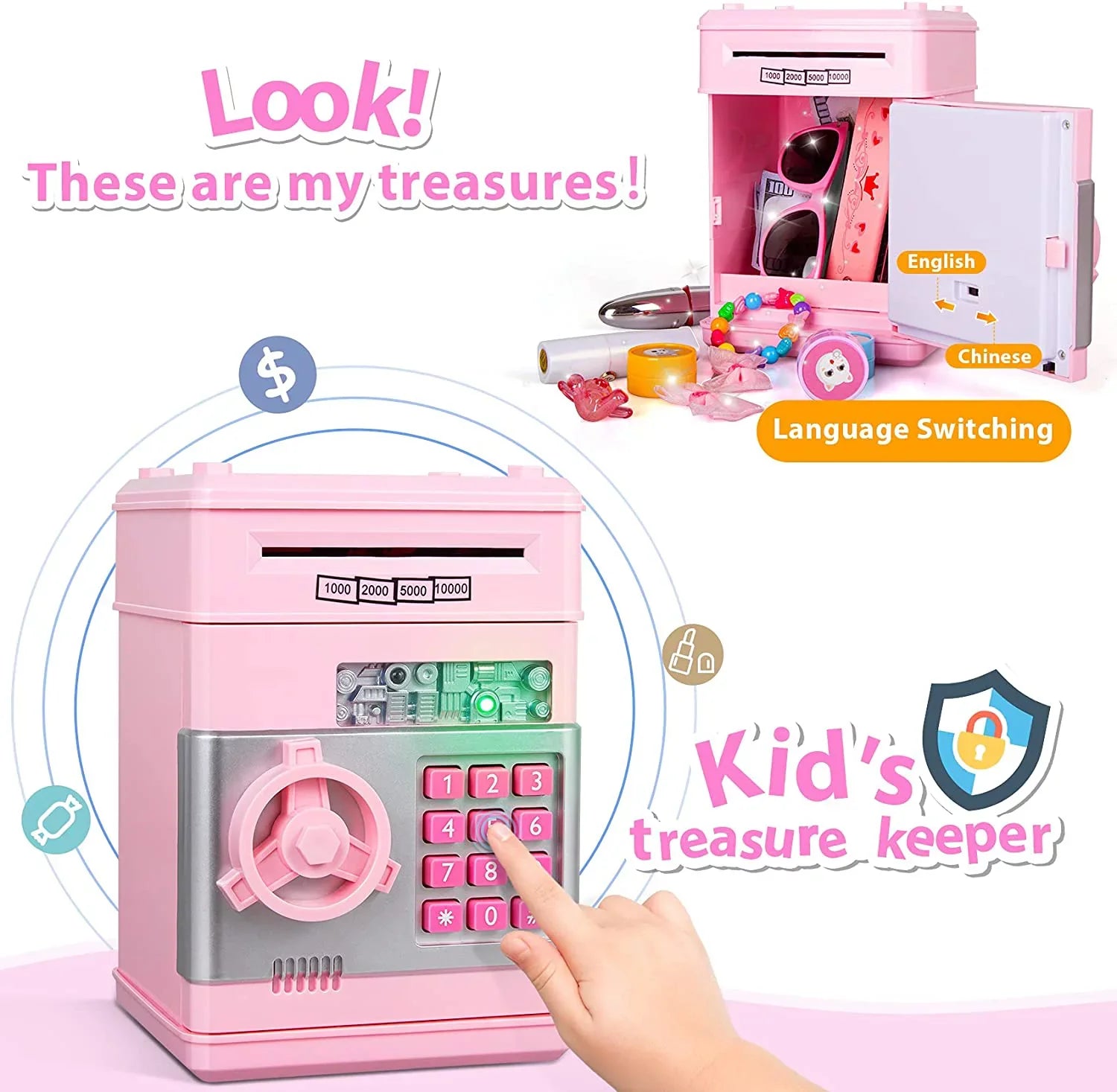 Password Bank Gifts Real Mini Bank Box Savings Saving Kids Coin Cash Adult Machine Electronic for Toy Money Kids ATM Safe Digital Piggy ATM (Pink/Silver) Savings Girls Boys Money