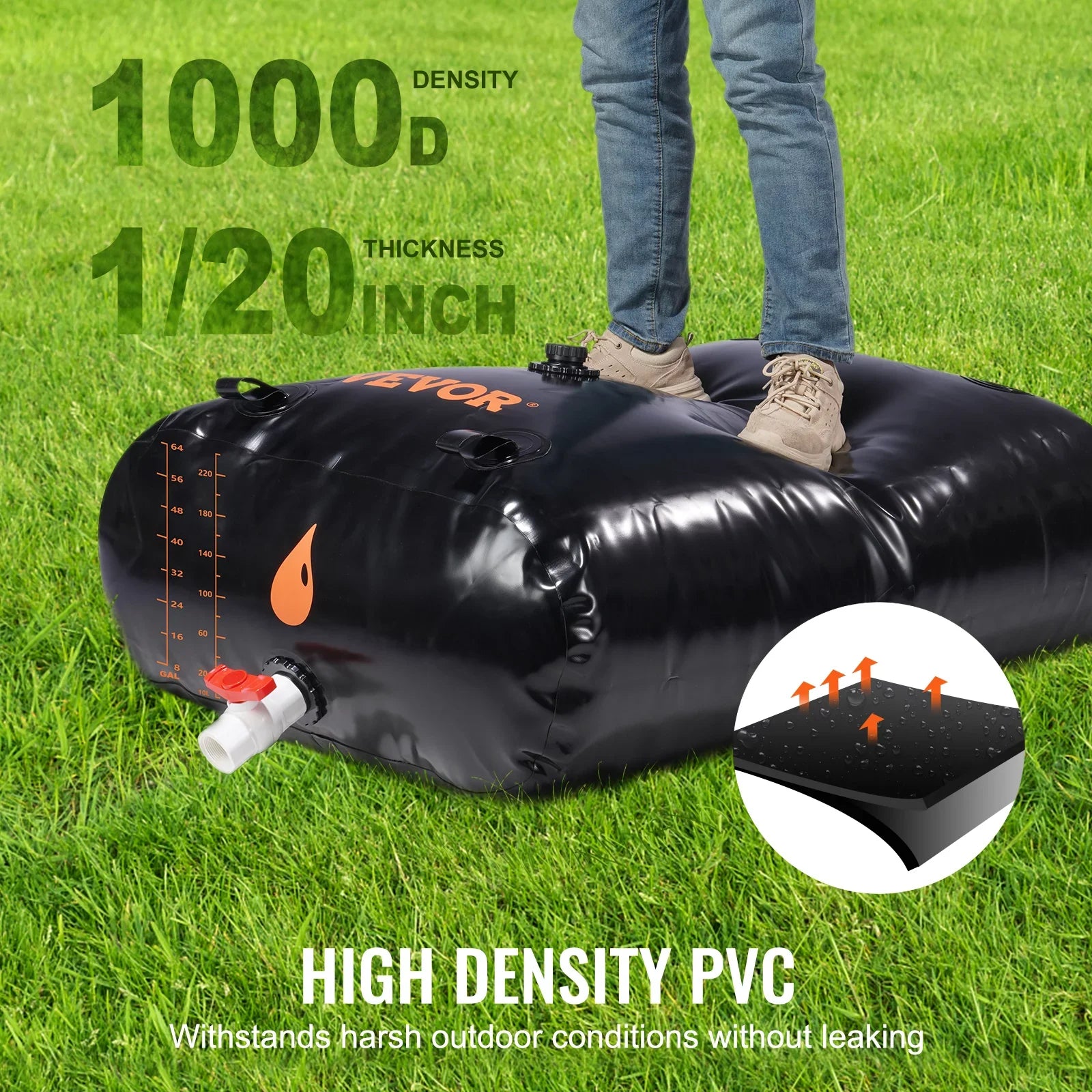 Bag,143 Kit,Water Water Storage Portable BENTISM Water Gallon Including Overflow Rainwater and PVC Capacity Large Bladder Storage Bladder Containers,1000D Spigots Tank Water