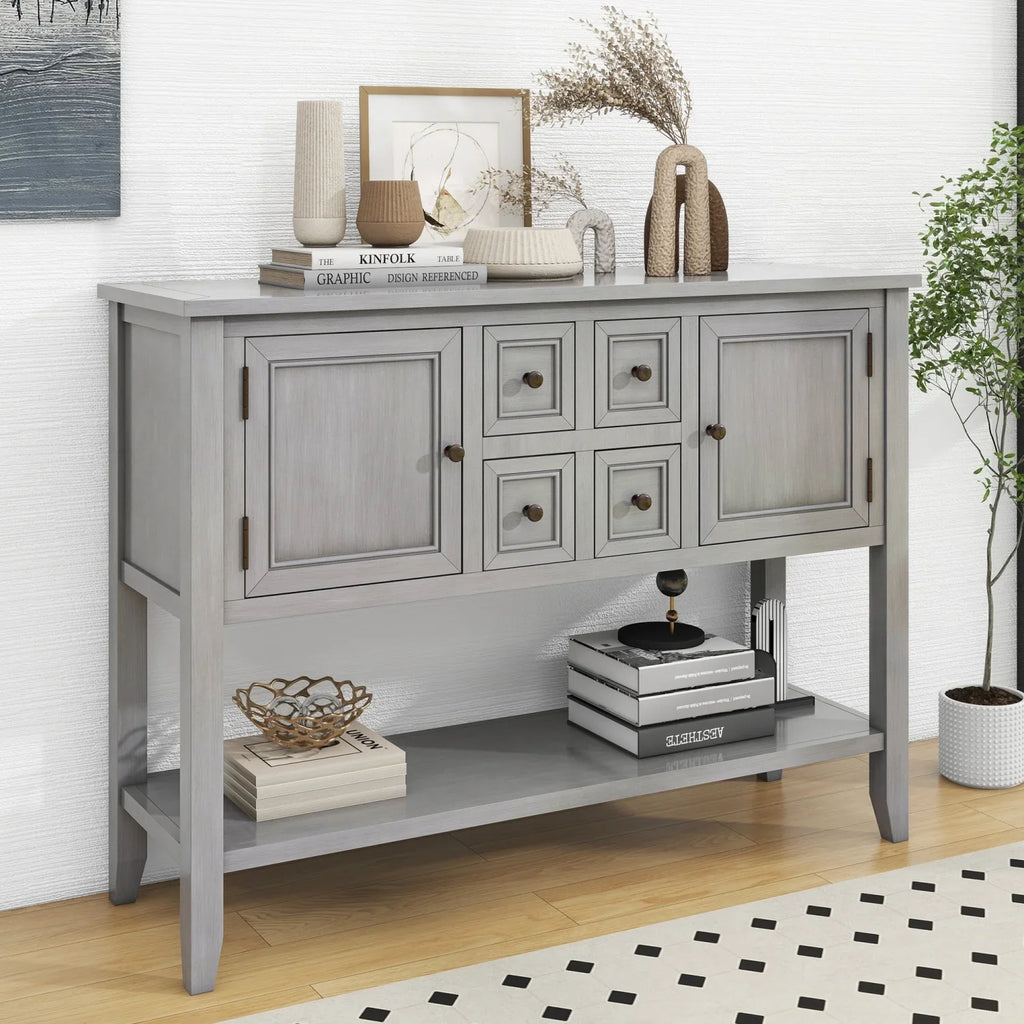 Rooms Small Console (Espresso and Four Drawers Shelf Cambridge Storage OLD with Bottom Ample and Vintage Entrances WF190263AAP) Table for Living TREXM Kitchens Series SKU
