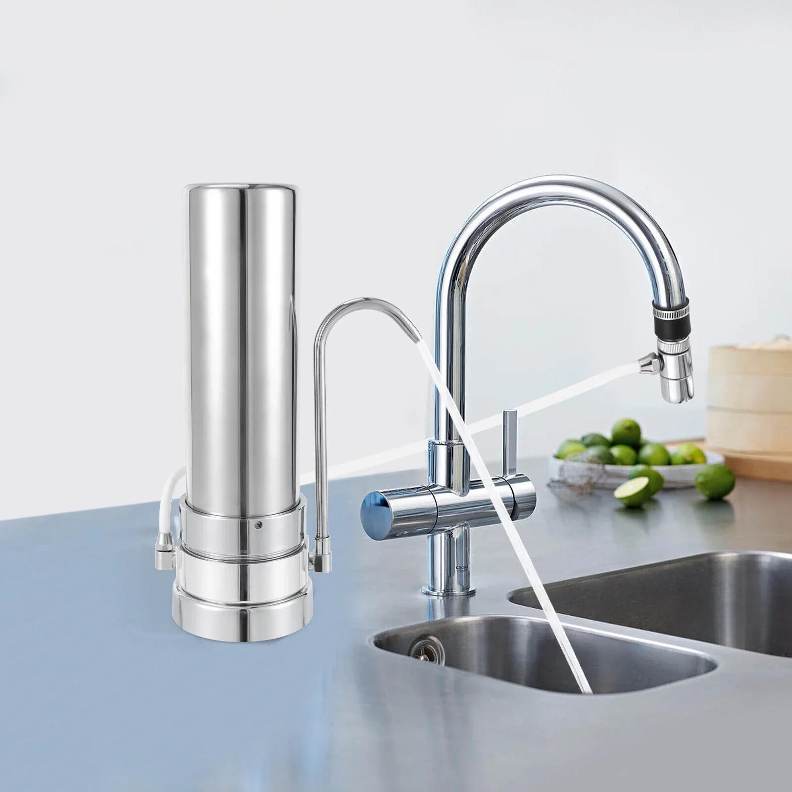 Filter Water Drinking Tap Filtration Countertop System Stainless Sink Filter Silver
