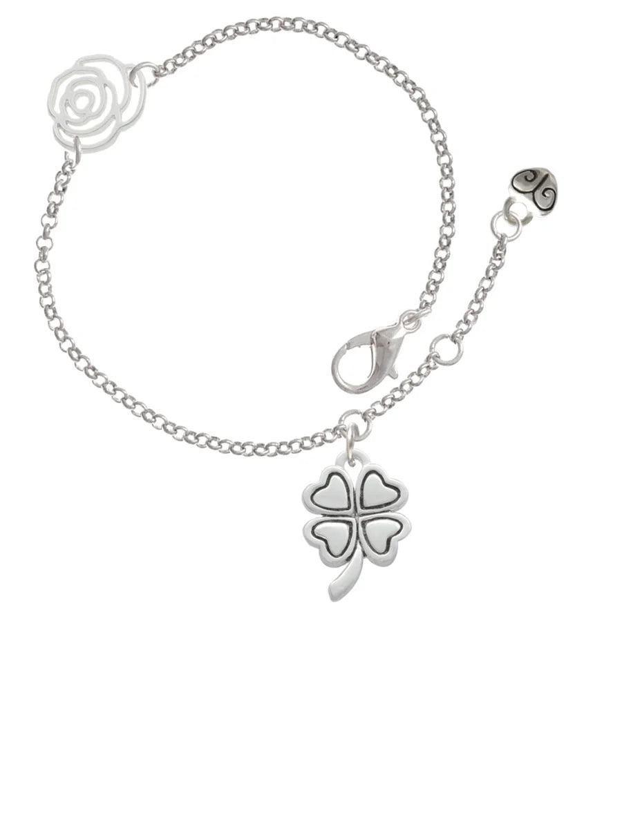 Silver-tone Link Rose Jewelry Delight Antiqued 6.25"+1.75" Extender Silvertone Chain Bracelet, Clover Four Leaf