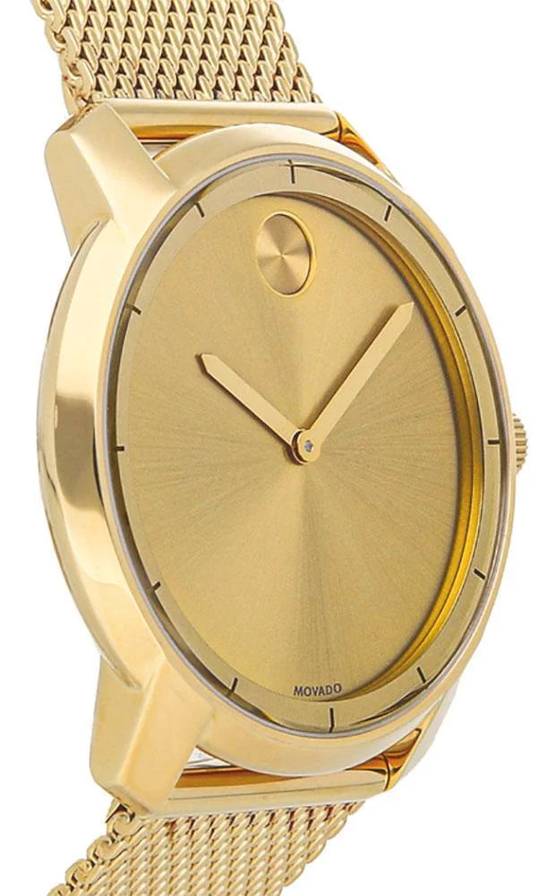 Movado Gold Steel Mens Quartz Gold-Tone Mesh Watch Band Dial Stainless Bold 3600373