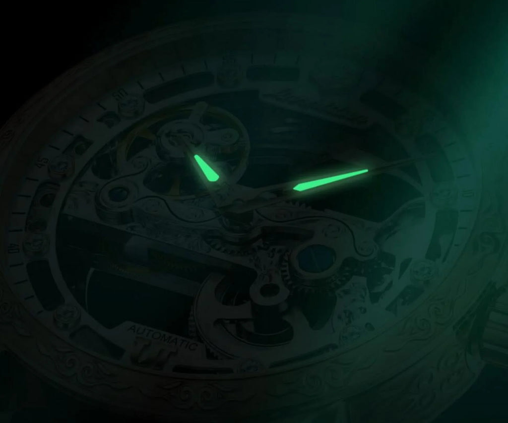 Rose Black Men's Luminous Watch Automatic Skeleton Mechanical Transparent