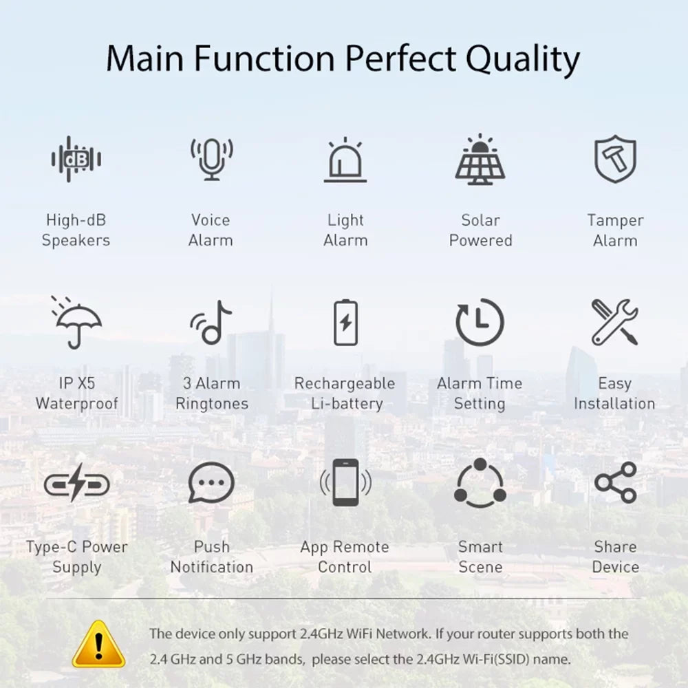 Control Wifi Sound Alarm Solar 5.0 Smart BT Light IPX5 Outdoor Powered Home Intelligent Device Alarm Real-time APP Waterproof Linkage Alarm