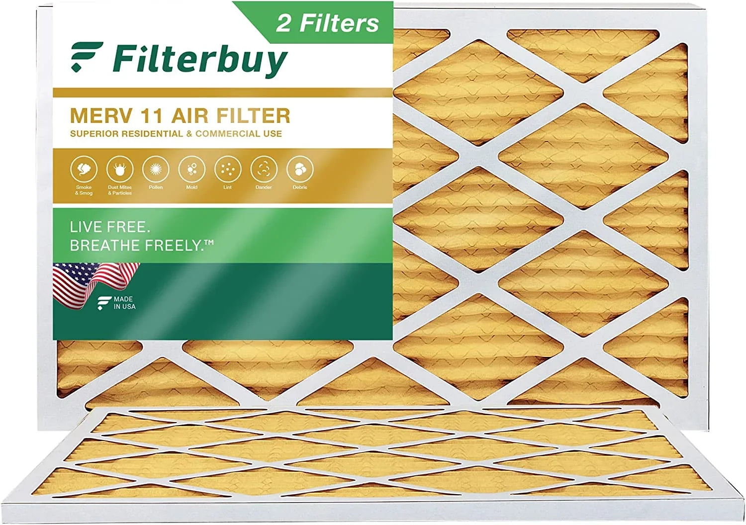 Pleated 11 Air Filters Furnace MERV 14x25x1 HVAC Filterbuy AC (2-Pack)