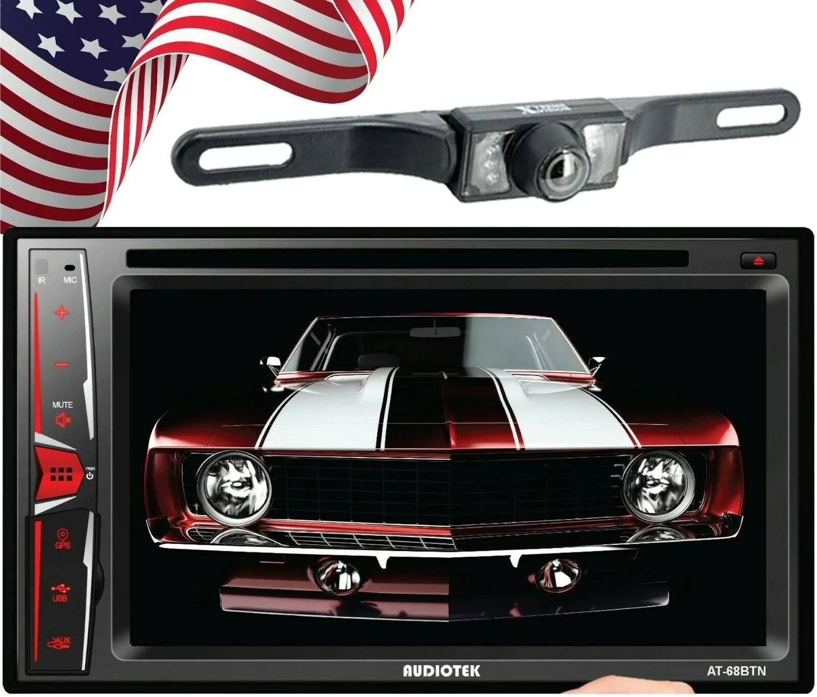 Screen 6.2" Radio Bundle Rearview XV95BK Link+ AT-68BTN Touch Camera Audiotek Mirror