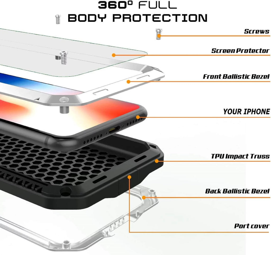 Gorilla Military Grade Outdoor (White) Glass Aluminum Travel iPhone Rugged Protection, 6s Duty Shockproof Resistant Scratch Case Metal Plus and Heavy