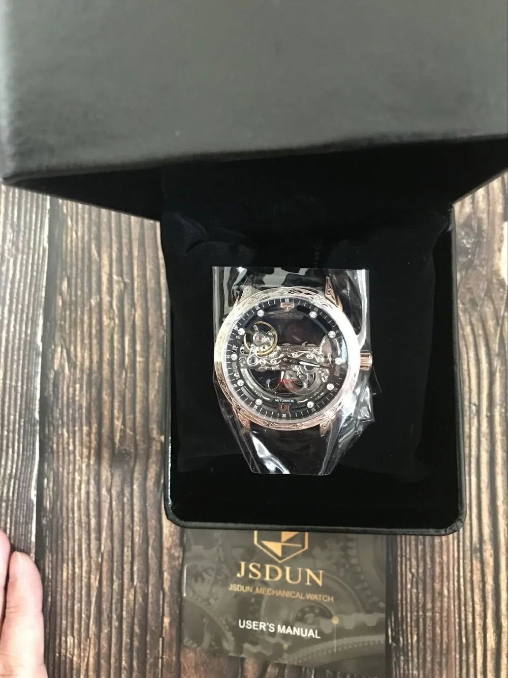 Rose Black Men's Luminous Watch Automatic Skeleton Mechanical Transparent