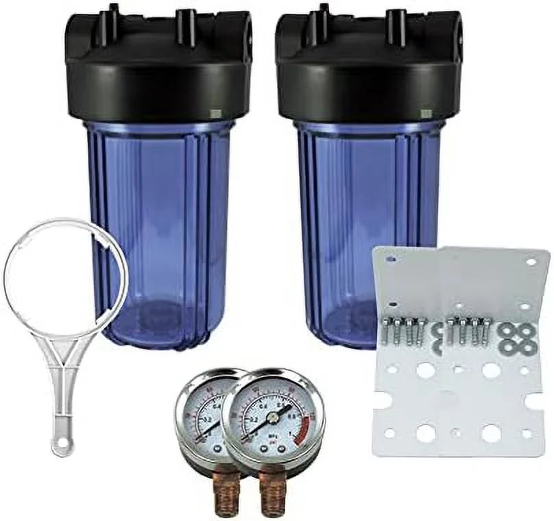 Release, Clear BB 10" 1" W/Pressure NPT Pressure Gauges, 2 Filter Wrench System 2 Housing Pack Brackets House Ports Whole 2 Brass
