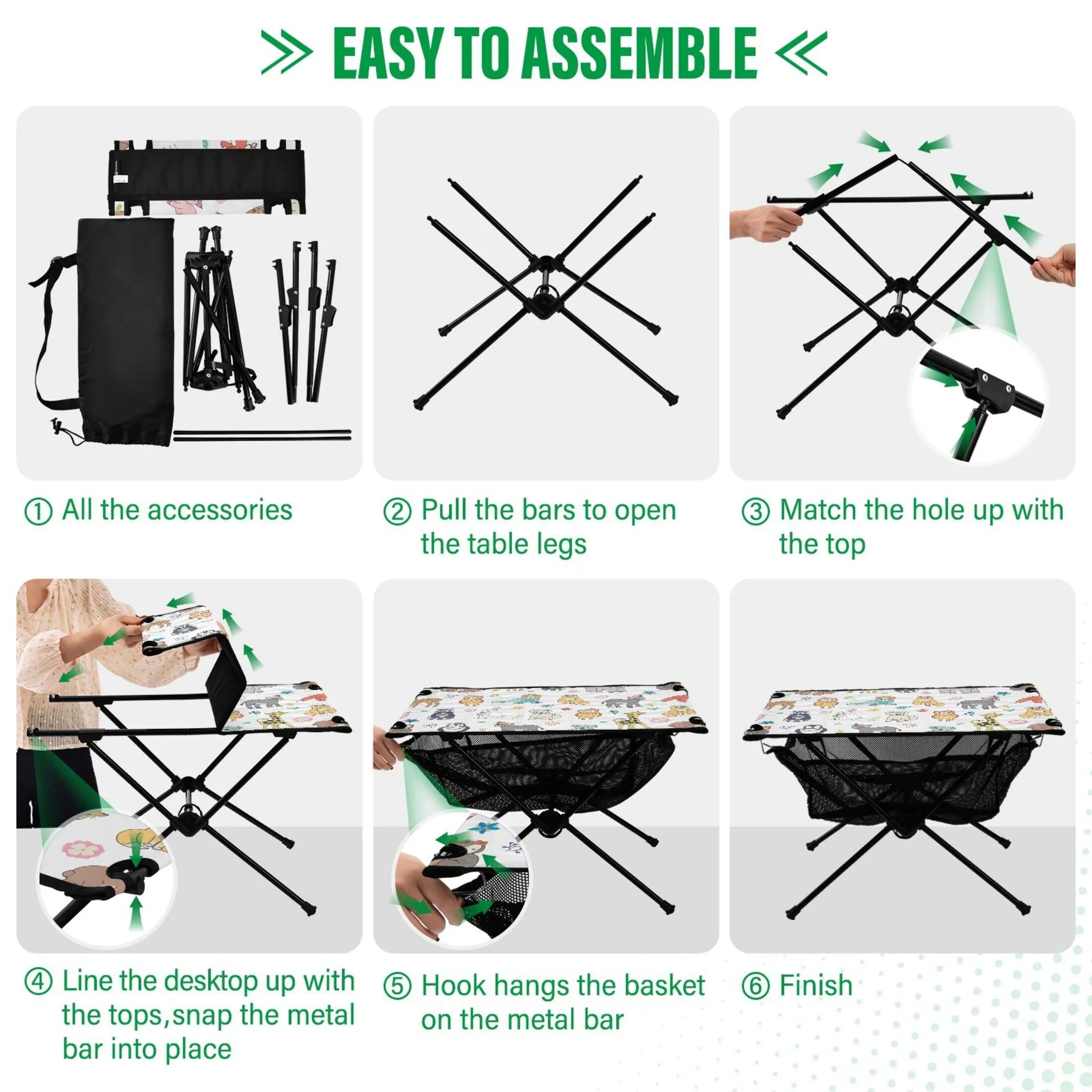 Travel Elephant Beach Cartoon Outdoor with Fishing Giraffe for Storage Camping Picnic Table Folding Bag Table Fox BBQ Portable Table Compact Bear