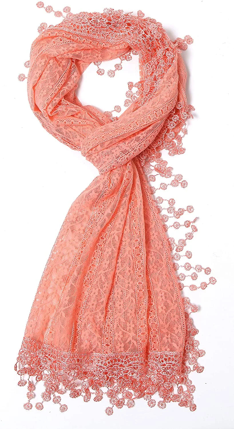 Cindy Scarf Lace Pink Soft and Fringes shawl Women Lightweight Wendy Leaf for Peach