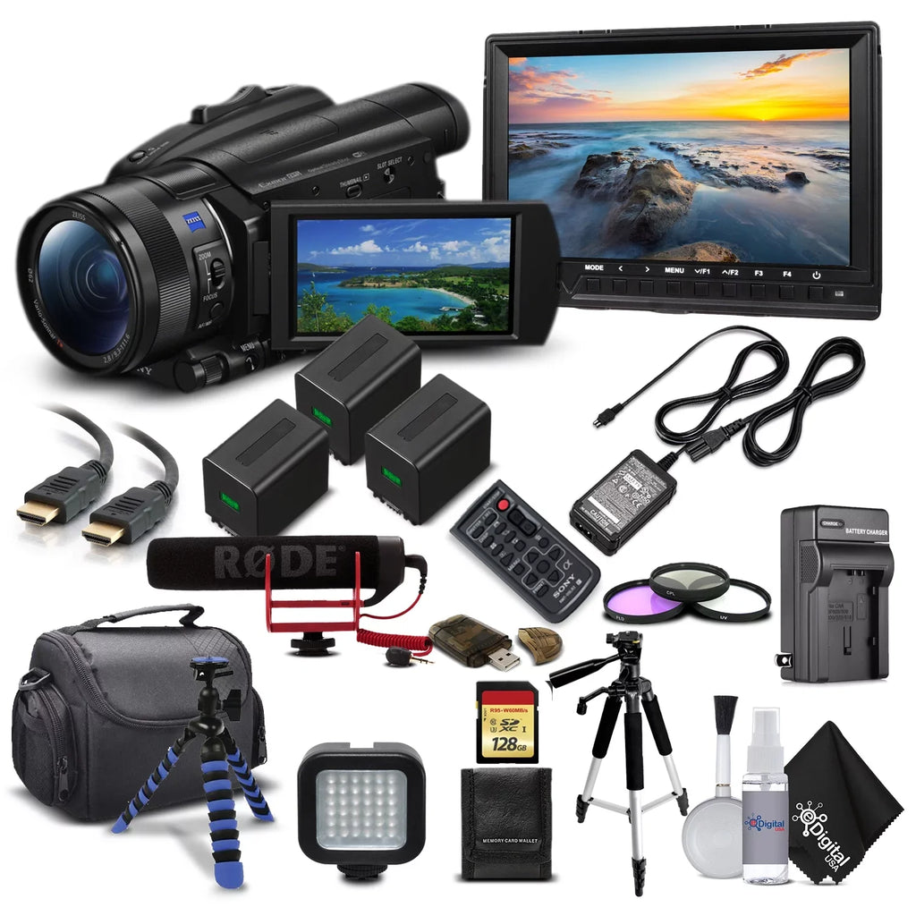 Camcorder HD M + Sony Card Handycam Extra Video Case 2 Memory Camera Batteries 128GB Charger FDR-AX700 and + + 4K +