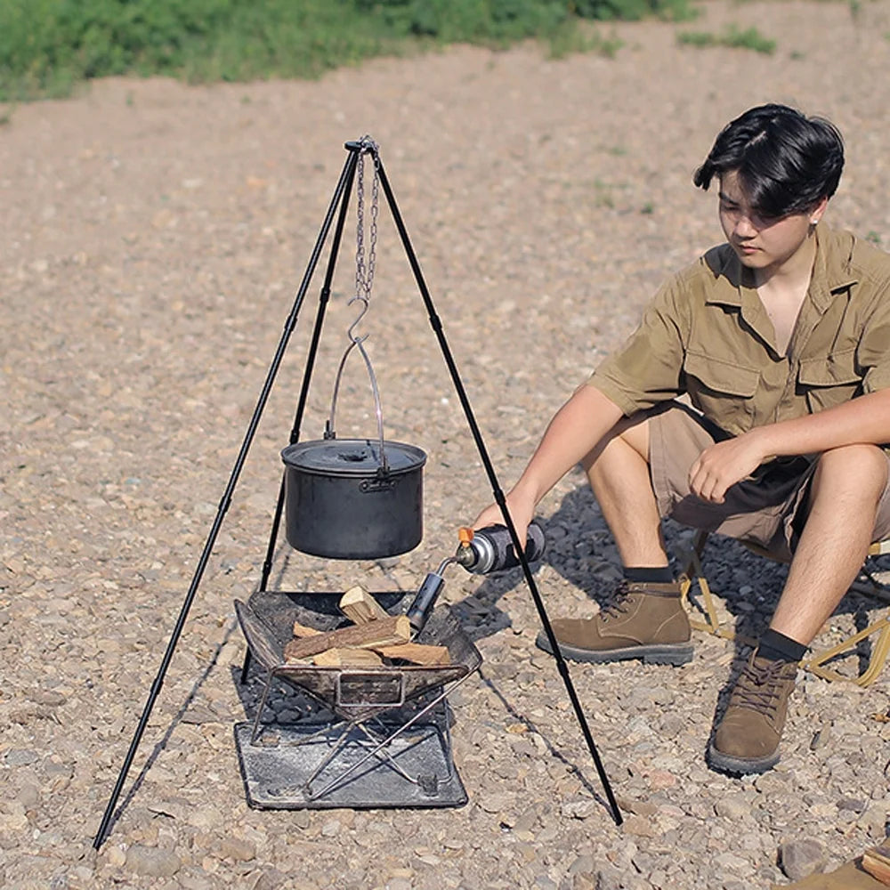 and Hung Radirus Aluminum for Campfire Foldable Picnic BUZHI Detachable Outdoor Tripod, Stand Walmeck Portable Rack Bracket BBQ Tripod Folding Aibecy Htovila Dazzduo Bonfire Pot Camping - Alloy