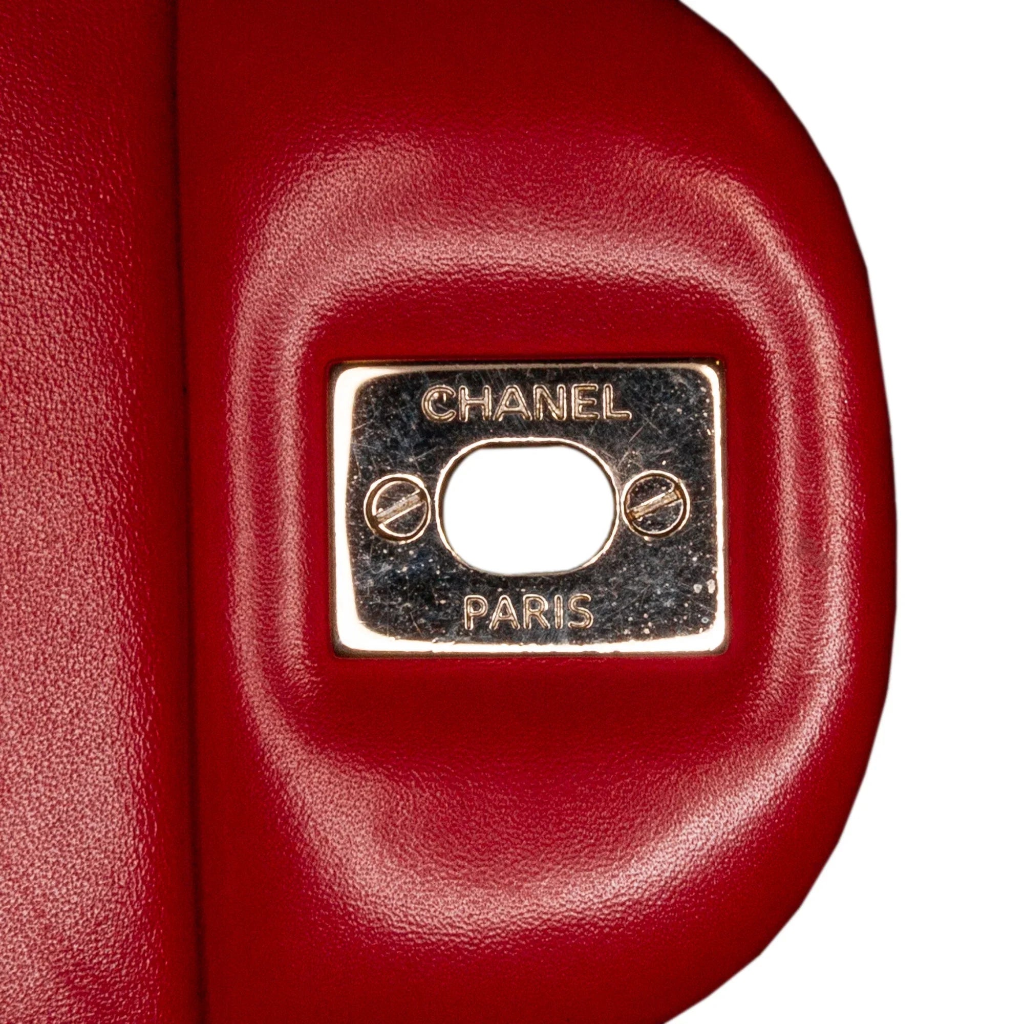 Classic Pre-Owned Chanel Single Bag Lambskin Authenticated Red (Good) Shoulder Perforated Leather Unisex Jumbo Flap