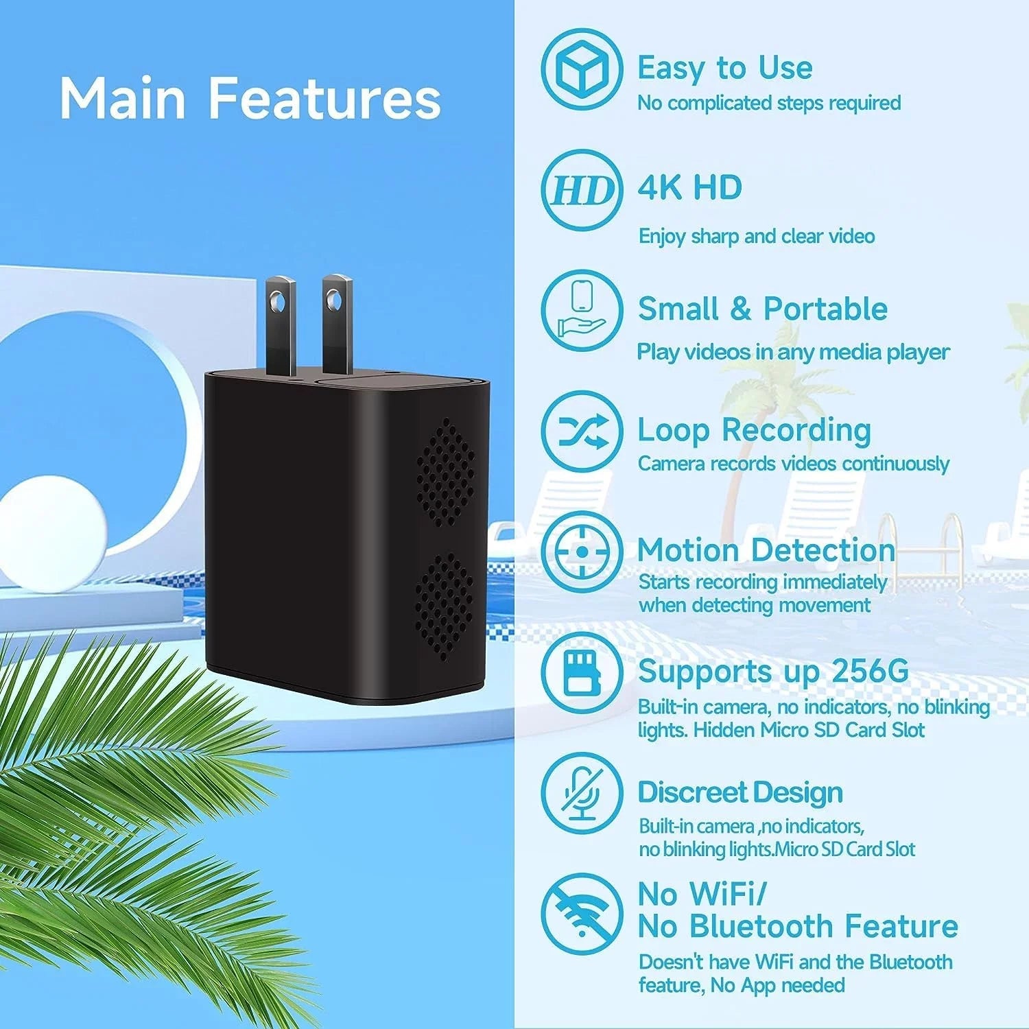 Cam 64GB Vision Night Motion Detection,Nanny Home 1080P with Camera Camera and Portable