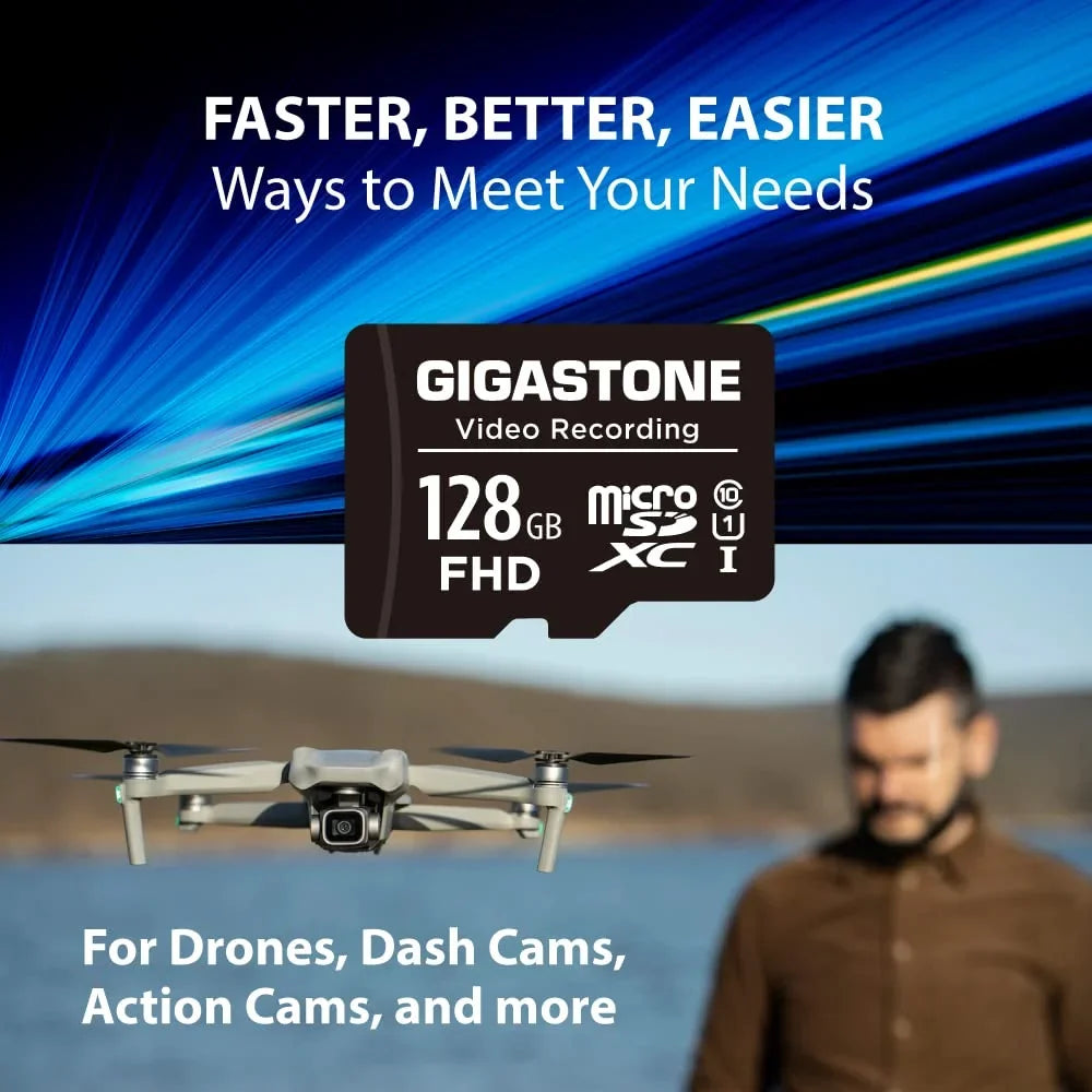 Security Card MicoSDXC Action Surveillance, SD 10, UHS-I Card, 85MB/s Class Camera, Micro Pro, GoPro, Memory 128GB with 5-Pack Adapter-GS-MSD-128-V-5PK-B Camera, 4K Video Drone, Gigastone