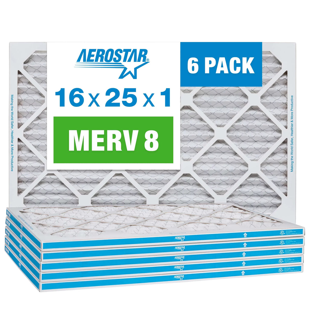 MERV 16x25x1 Air 8 Air Pleated Filter, Filter, Furnace AC 6 Aerostar Pack