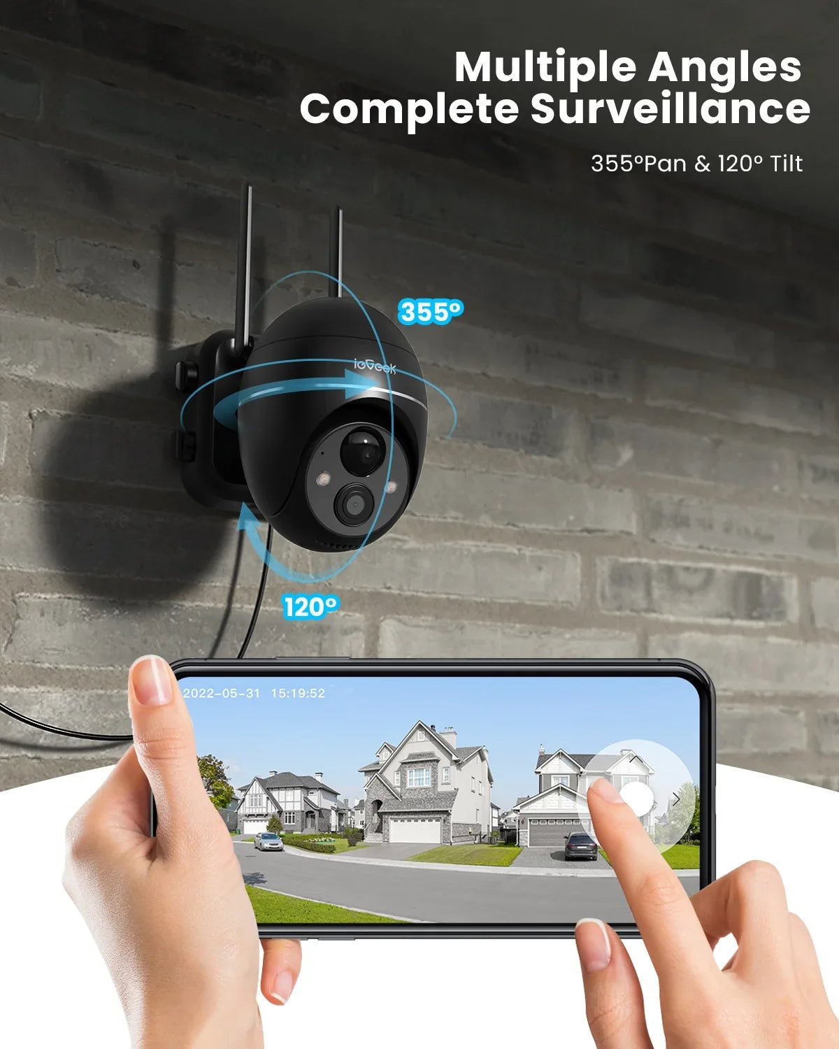 Camera PIR 360° Night Solar Camera with Wireless Spotlight Outdoor WiFi, & 2K/3MP PTZ Color Siren, Detection, Surveillance Security View, Motion Vision, Outdoor Work with Alexa