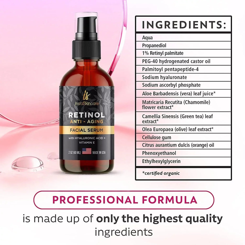 Serum Vitamin Face A Aging Acid Vera oz 2 Anti E Aloe Retinol + fl Hyaluronic For