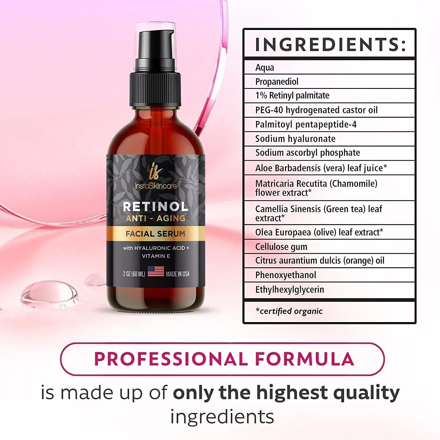 Serum Vitamin Face A Aging Acid Vera oz 2 Anti E Aloe Retinol + fl Hyaluronic For