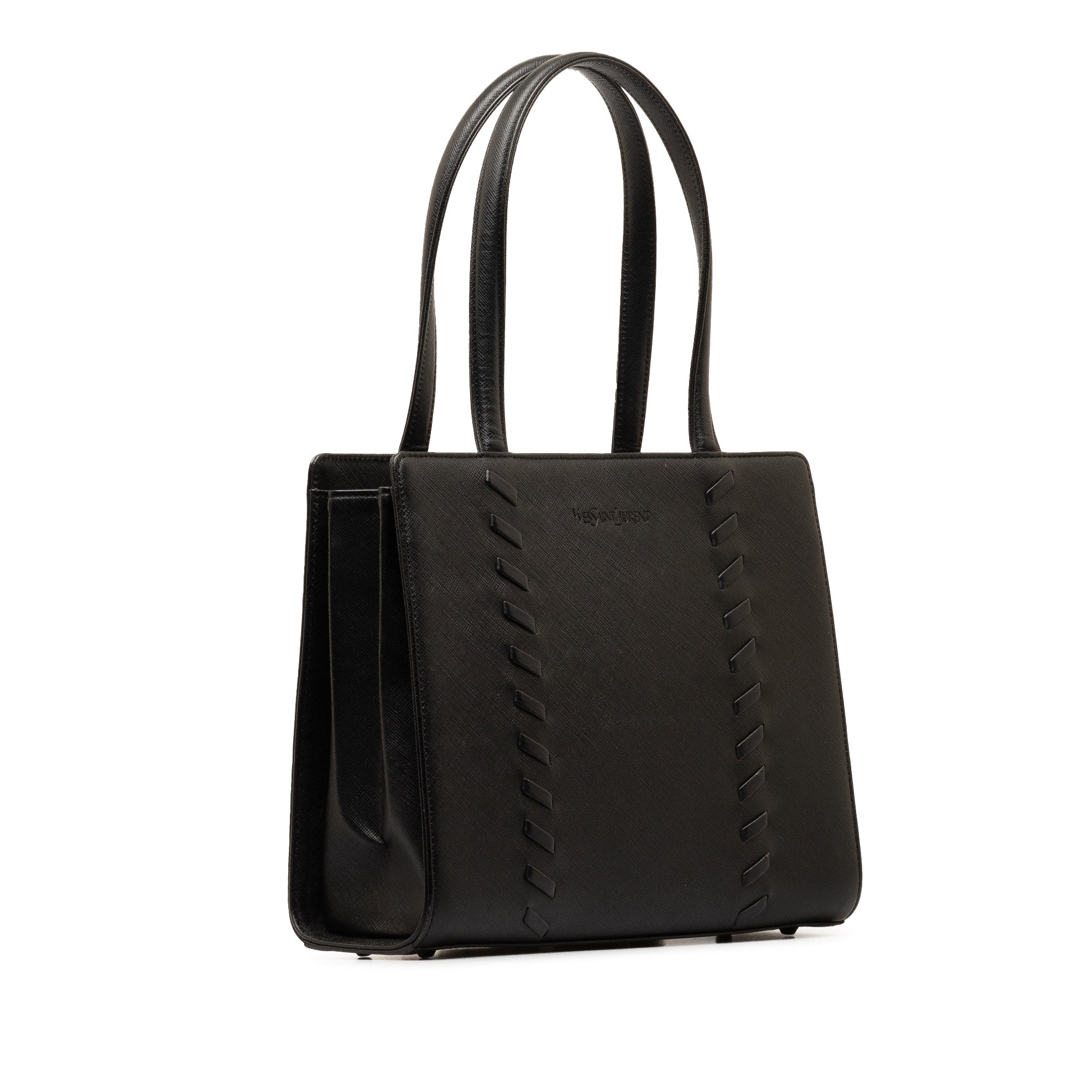 Authenticated Black Handbag Leather Yves Top HandleBag Saint (Good) Laurent Unisex Pre-Owned Calf