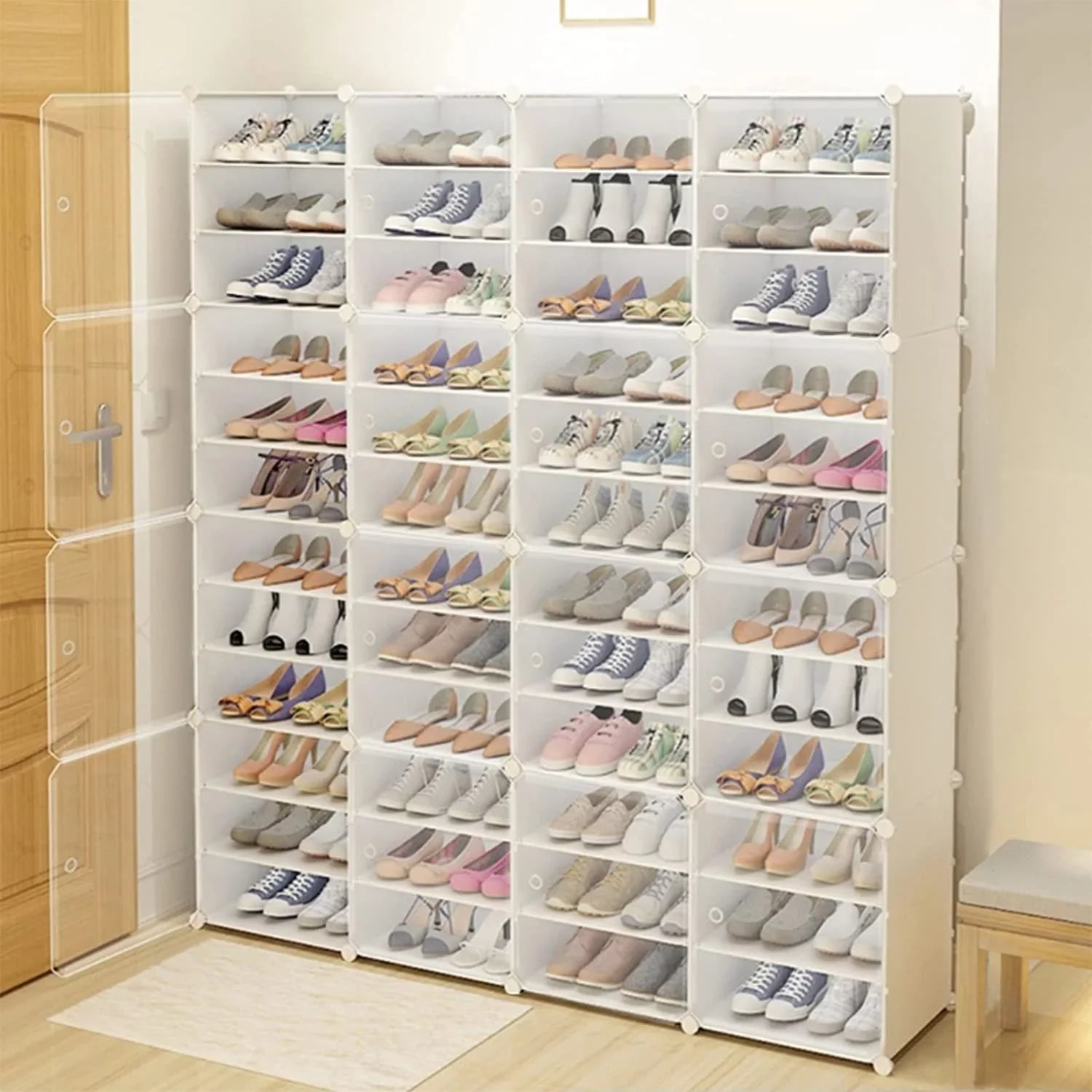 for Shoe Entryway Storage Pairs Modular Tiers Closet Hallway 12 Bedroom 96 Shelf 48 Tower Cubes Shoe Cabinet White Stand Organizer Boxes, Shoe Plastic Storage Rack