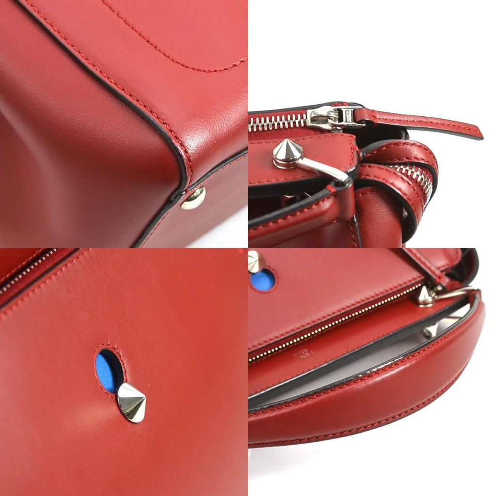 FENDI red handbag dot shoulder (Good) ladies com e55932a Pre-Owned Fendi leather bag silver