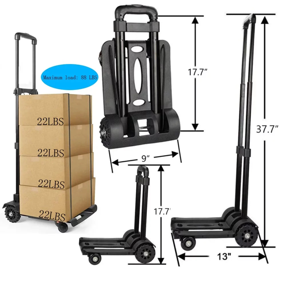 Office Big for for Wheels and Utility Lightweight for Luggage Travel Hand Cart siisll Heavy Capacity Home, Folding Black Platform Luggage Cart Cart Collapsible Folding Cart Duty Truck Use. with Moving