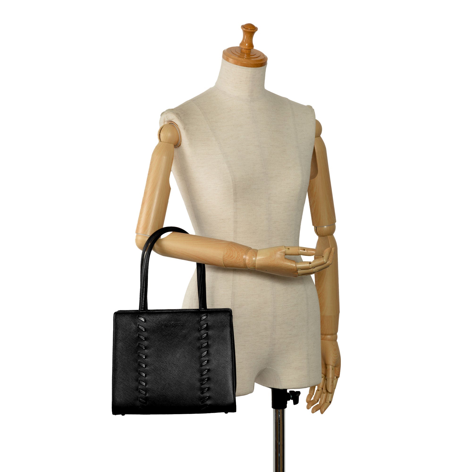 Authenticated Black Handbag Leather Yves Top HandleBag Saint (Good) Laurent Unisex Pre-Owned Calf