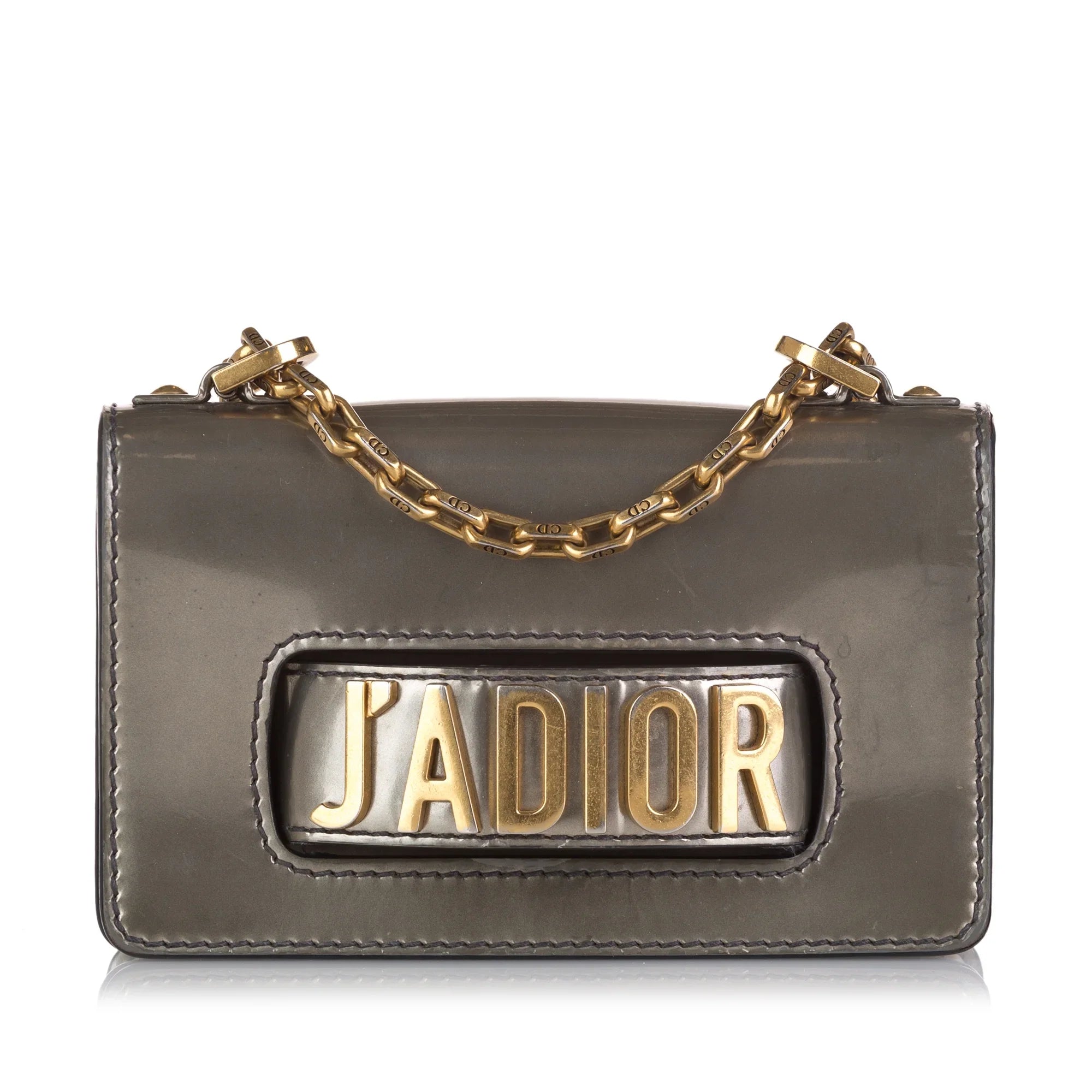 Leather Chain Gray JaDior Mini Pre-Owned Shoulder Flap Calf Bag (Good) Unisex Authenticated Dior