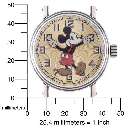 Silver Black Leather Mickey Strap Mouse Watch, Alloy Vintage Antique Men's