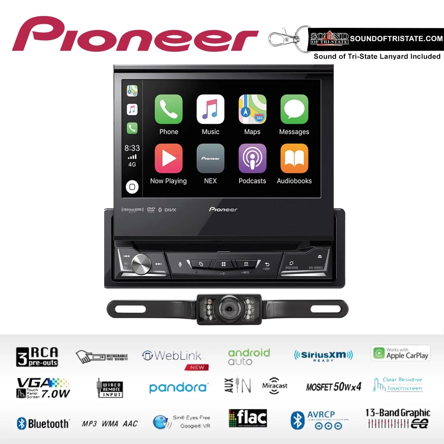 Pioneer Single AVH-3500NEX Receiver Style License Plate Din Camera with DVD