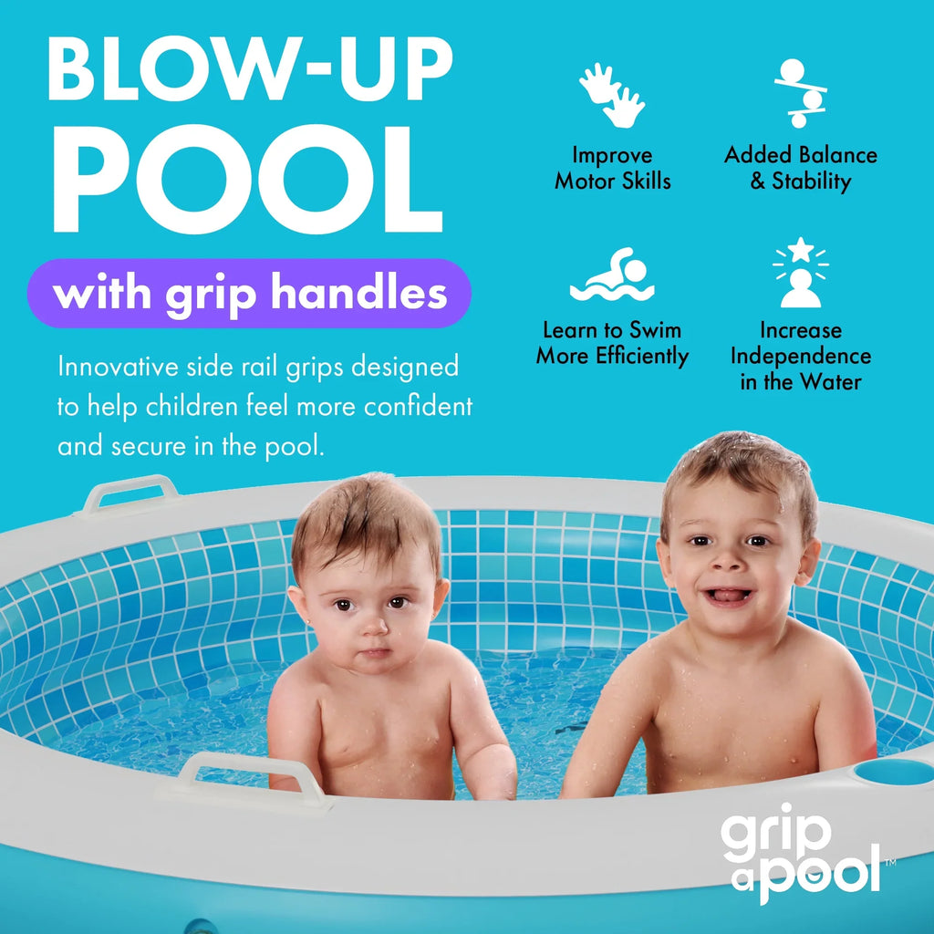 Inflatable Handle Round Up Pool Perfect - for Pool Kid Kiddie Bars Ages Drain 4 Swimming Grip Large Floor Padded Blow and 60"x22" Kids Round Adults 6 with and with 8+ 7 5