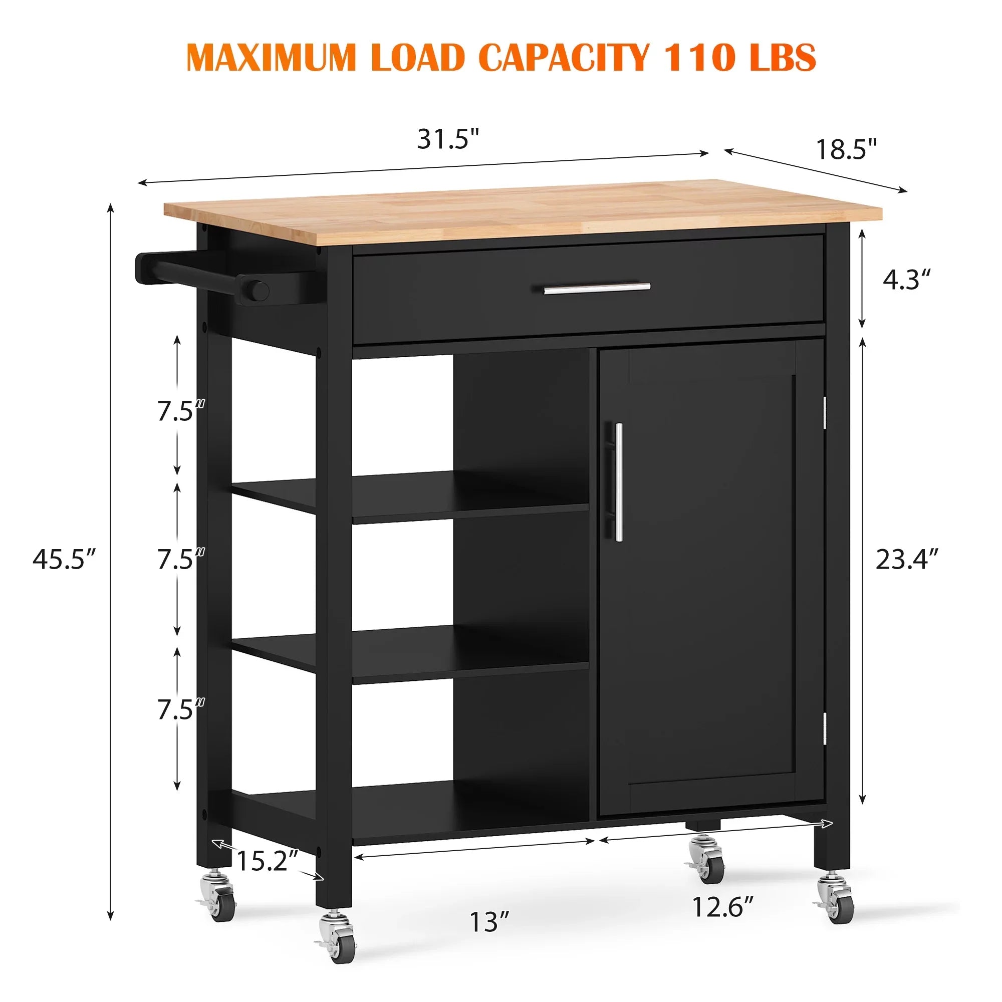 Kitchen SogesPower Hidden Island 36"Height with Cabinet- Multi-Purpose Black