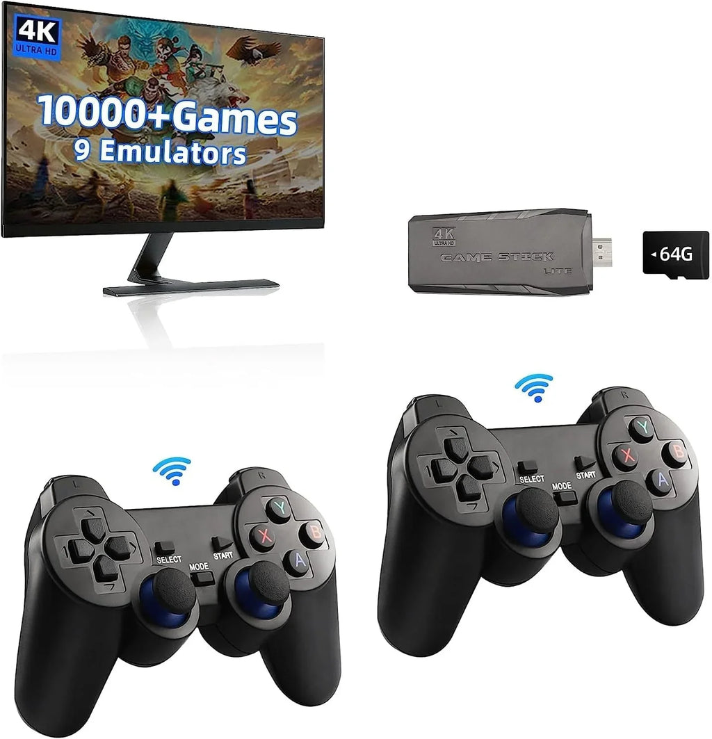 Game (64G) Wireless Retro Built Video Retro 9 Output Plug HD Play Emulators, in Console and 10000+ Stick,Wireless with Stick Game Game 2.4GHz 4K Games, Controllers