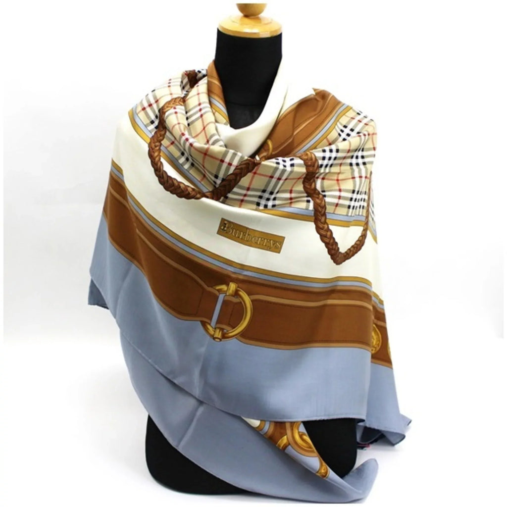 Blue Burberrys Silk Women's Plaid Scarf Burberry's Pre-Owned Gray (Good)