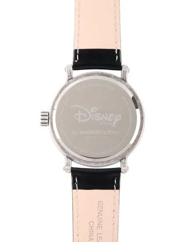 Silver Black Leather Mickey Strap Mouse Watch, Alloy Vintage Antique Men's