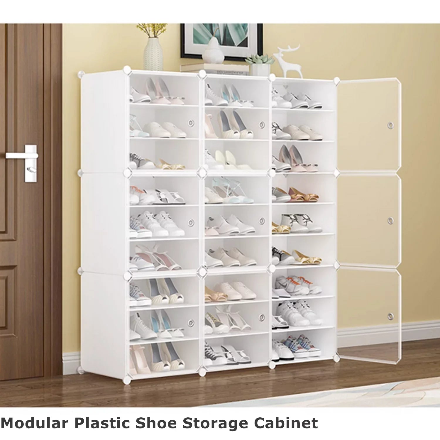for Shoe Entryway Storage Pairs Modular Tiers Closet Hallway 12 Bedroom 96 Shelf 48 Tower Cubes Shoe Cabinet White Stand Organizer Boxes, Shoe Plastic Storage Rack