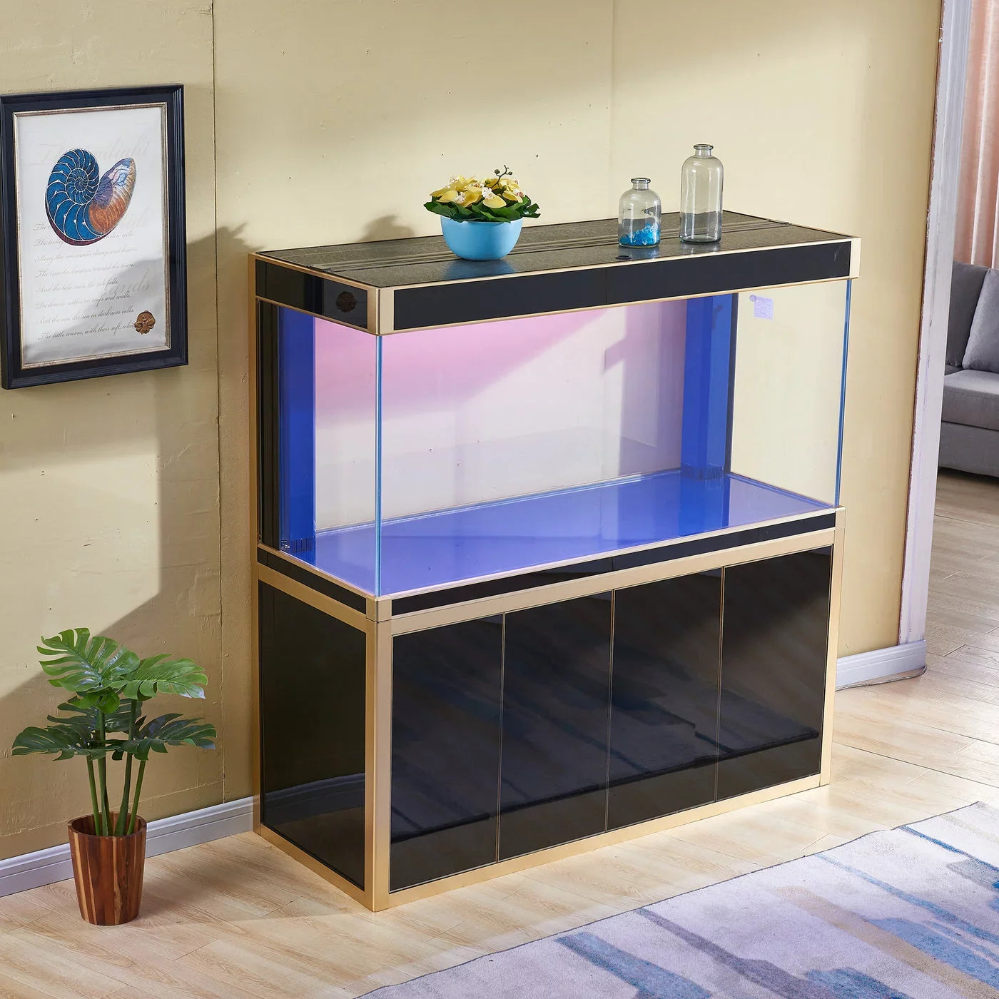 and Glass Gallon All-in-one Aquarium Black Gold Tempered 250 Aqua Dream