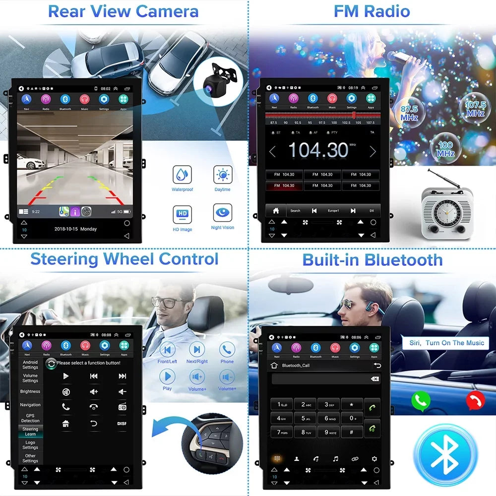 Podofo Stereo Android Wireless 13 9.7'' Camera Focus Car Link GPS Ford USB, Touchscreen for HD Bluetooth 2+64G AHD Mirror Auto FM Rearview Android 2012-2018 1080P WIFI Radio Carplay