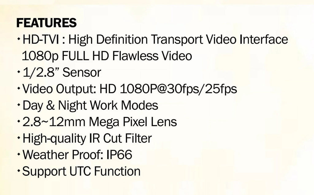 DC Bullet TIR-0712V 72 Outdoor HD-TVI Camera, 2.8-12mm, Eyemax 2MP LED 12V IR
