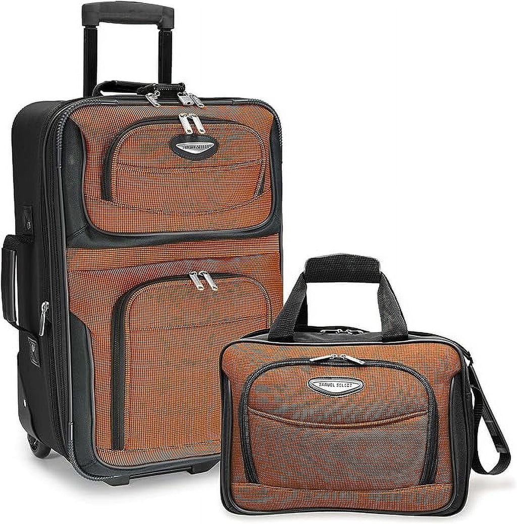 Orange, 2-Piece Expandable Amsterdam Luggage, Upright Set Select Rolling Travel